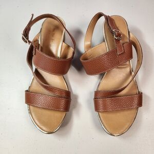 Coach and Four Womens 8.5 Wedge Sandal Brown Faux Leather Casual Slingback